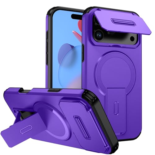 Coque iPhone 17 Pro Max magnétique antichoc avec protège-caméra coulissant violet