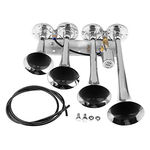 ePathChina 12V / 24V 185dB Super Loud Four Trumpet Air Horn for Car Vehicle Truck Train Boat