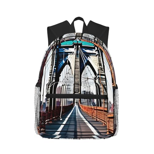 Sac à dos pour l'université Brooklyn Bridge, le style noir classique pour homme et femme