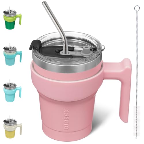 Image of BJPKPK 10 oz Mini Tumbler with Lid, Straw & Handle, Insulated Steel Cup