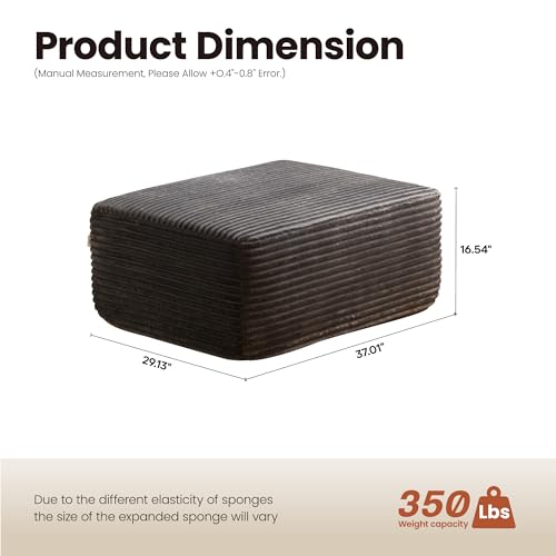 Image of ovios 37 inch Plush Corduroy Ottoman, Upholstered Cloud Ottoman for Boneless Couch in a Box, Modular Sectional Couches for Living Room Bedroom, Compressed Memory Foam, No Assembly Require, Grey