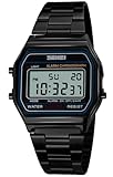 PASOY Unisex Men's Digital Black Watch Stainless Steel LED Backlit Electronic Multifunction Date Alarm Stopwatch Square Woman's Waterproof Sport Watches (Black)
