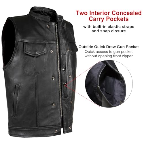 Dream Apparel Colete masculino de couro para motociclista SOA Club colete preto para andar com bolso