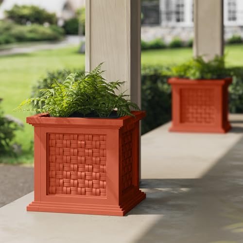 Macetero de ratán de 37 cm terracota para jardín y exterior 3