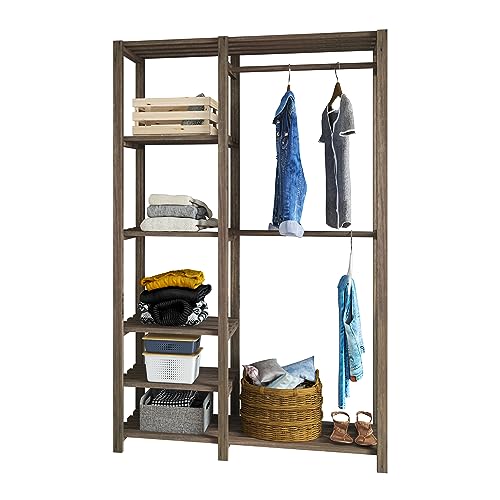 Estante Arara Armário para Quarto Sala Escritório com Prateleiras Cabideiro em Madeira Resistente