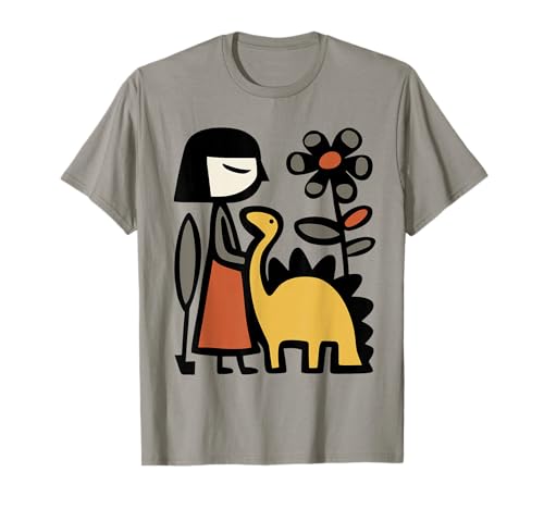 Woman with Baby Saurus Cute Dinosaur Illustration Women T-Shirt