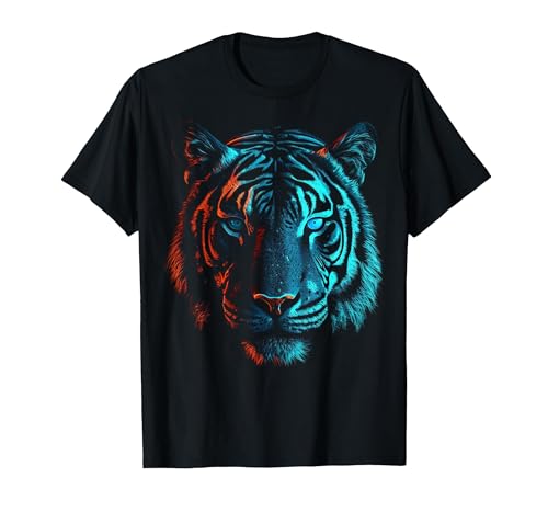 Tigre en Rouge et Bleu – Tigre d'art Animal T-Shirt, Homme, Noir, L