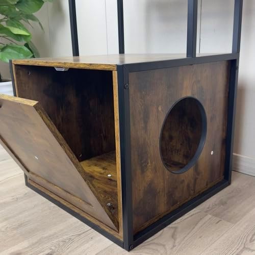 55" Refined Litter Box Enclosure with Storage Shelves and 2 Hanging Clothes Rack, 4-in-1 Hidden Cat Litter Box Enclosure Furniture with Shelf, Reversible Entrance,Rustic Brown