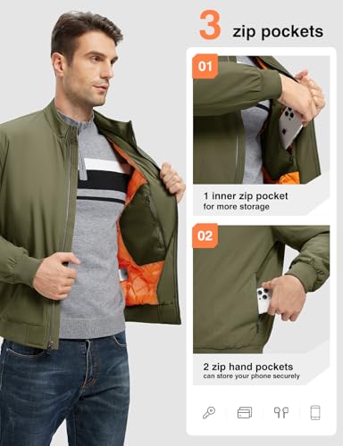 TBMPOY Men's Winter Lightweight Bomber Jackets Water Resistant Fall Casual Windbreakers Quilted Full Zip Windproof Work Coats