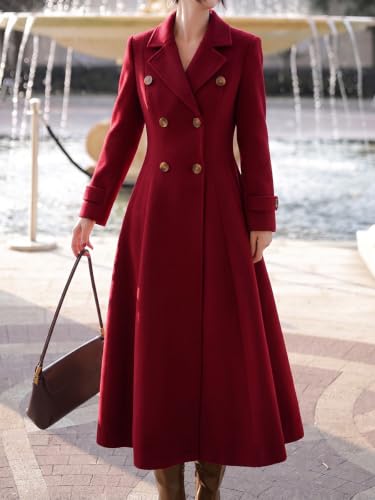 Image of IDEALSANXUN Womens Long Wool Coat Fall Winter Double Breasted Trench Coat Peacoat Jackets