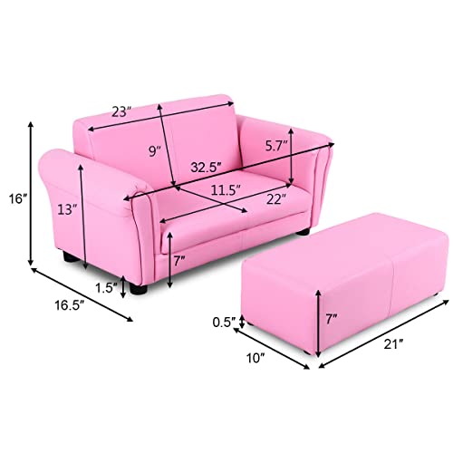 image for Costzon Kids Couch with Footstool, 2 in 1 Double Seat Children's Sofa 