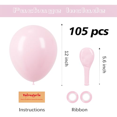 Image of Voircoloria 105pcs Light Pink Balloons 12inch Pastel Pink Balloons for Boys Girls Birthday Baby Shower Gender Reveal Wedding Decorations