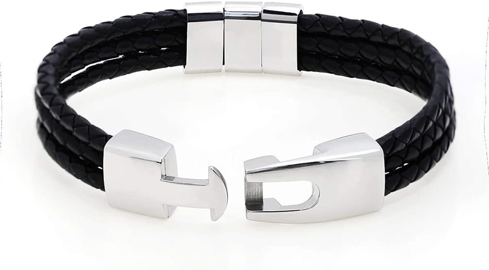 Personalized Mens Bracelets with Names Engraved Dad Bracelet for Men Personalzied Braided Leather Bracelet for Men Custom Fathers Day Bracelet