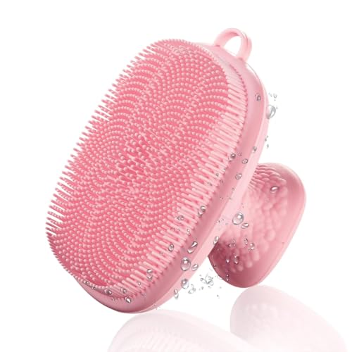 Image of VWMYQ Face Scrubber, Silicone Face Scrubber for Men, Gentle Exfoliator Pad & Massager, Facial Cleansing /Wash Brush - Removes Dead & Dry Skin (Baby Pink, Square)