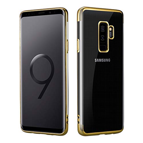 PIXFAB For Samsung Galaxy S9 Plus SM-G965 - Gold Metallic Electroplating Bumper Slim Silicone Gel Clear Phone Case Cover