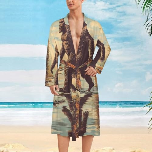 Bigfoot Sasquatch Walking Mens Robe Lightweight Bathrobe Long Sleeve Knee Length Loungewear2