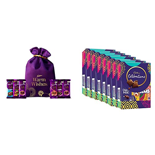 Image of Cadbury Silk Special Potli, 343Gram & Celebrations Assorted Chocolate Gift Pack, 64.2Gram- Pack Of 8