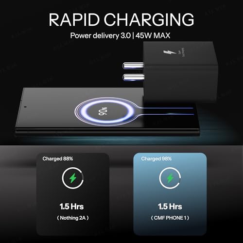 Image of AILKIN 45W Charger Adapter USB with Type C Cable Compatible for Samsung Galaxy S25 S24 S23 S22 S21 FE Note 20 A54 A34 A14 M Series PD PPS Super Fast Charging Wall Charger