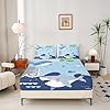 Shark and Whale Bedding Set Twin Size Cartoon Sea Animal Bed Set for Girls Teens Bedroom Decor Kids Octopus Turtle Fitted Sheet Soft Microfiber Underwater World Bed Cover(1 Fitted Sheet+1 Pillow Case) #3