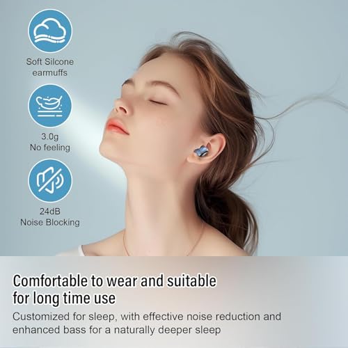 DUSONLAP Bluetooth Kopfhörer, Mini In Ear Kopfhörer Kabellos Bluetooth 5.4 HiFi Immersiv Sound, 47Std Spielzeit Schlafkopfhörer mit Passiver Geräuschmaskierung, LED-Anzeige Earbuds für Schlaf Blau