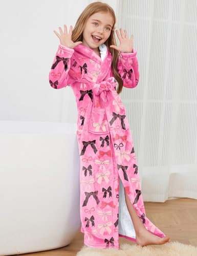Image of Jxstar Girls Bathrobes Kids Long Hooded Robes Plush Full Length Coral Fleece Pajamas Sleepwear
