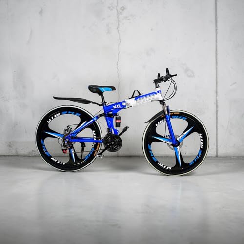 Image of Amaze Kai Dual Suspension Bikes Bmv Foldable Gear Cycle for Men with 21 Speed Gear 3 Spoke | Folding Mountain Bike with Double Disc Break & Mac Wheel, 26 Inch (Blue)