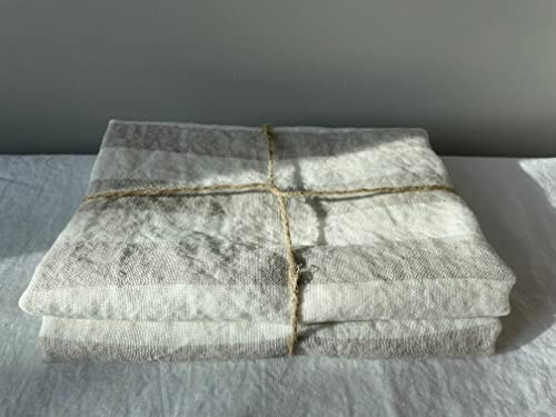 JOWOLLINA Serviette de bain - Serviette de plage - 100 % lin - Stonewashed Provence - Rayures sable/blanc, 68 x 144 cm Cover