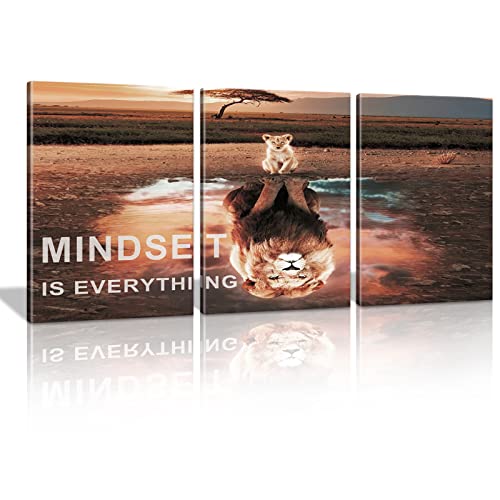 KAWAHONE Inspirational Mindset Is Everything Canvas Prints Motivational Wall Artwork Gold Cat