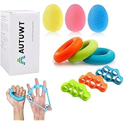 AUTUWT Fortalecedor de Agarre de Mano (9 PCS) Pelota de Rehabilitacion, Entrenador de Dedos y Fuerza, Silicona
