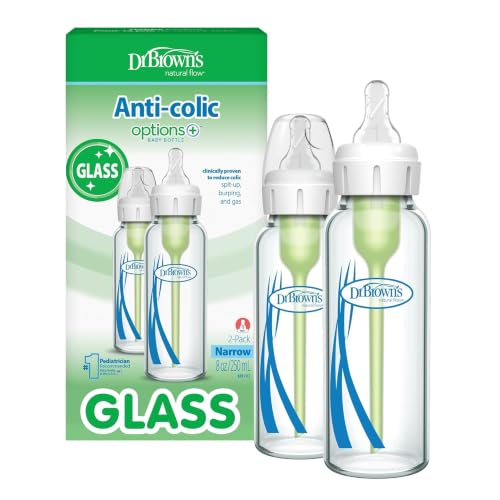Dr. Brown's Anti-Colic Options+ Narrow Glass Baby Bottle, 8 oz, 2-Pack