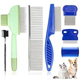 7 Stück Katzenkamm, Hundekamm, Flohkamm für Hunde & Katzen, Katzenhaarbürste mit Auslöseknopf, Katzenbürste für Katzen mit kurzem und langem Haar