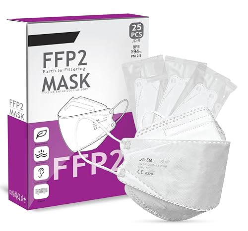 Cleanstro FFP2 Mask Pack of 25 - UK Certified White Face Mask Individually Wrapped - Universal Fit Nose Comfort N95/KN95 Face Masks. Breathable 5-Layer Fiber Protection Filter>94% Dust Masks