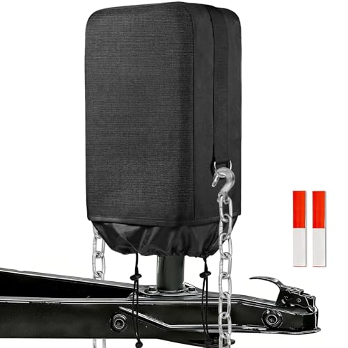 SheeChung [2026 Upgraded] RV Electric Jack Cover 600D Universal Trailer Tongue Jack Cover with D Rings Waterproof Protective Cover for RV Camper Travel Trailer (14H x 5W x 10D)