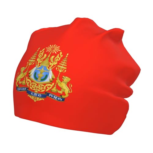 National Emblem of Cambodia Children Hip Hop Knitted Hat Kids Elastic Leisure Knit Cap Warm Sleep Beanies Black