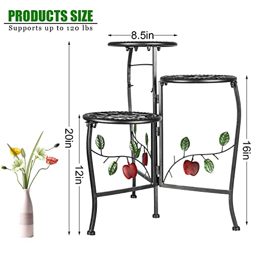 N.b.y. Iron Plant Stand Red Apple Decoration Foldable Multiple Metal 3 Tier Indoor Outdoor Plant Stands Patio Living Room Balcony Garden, Black #TOP1