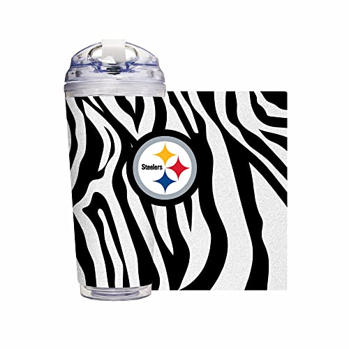 Image of Rico Industries NFL Football Glitter 24oz Acrylic Glitter Tumbler with Hinged Lid, Officially Licensed Double Wall Tumbler with Straw