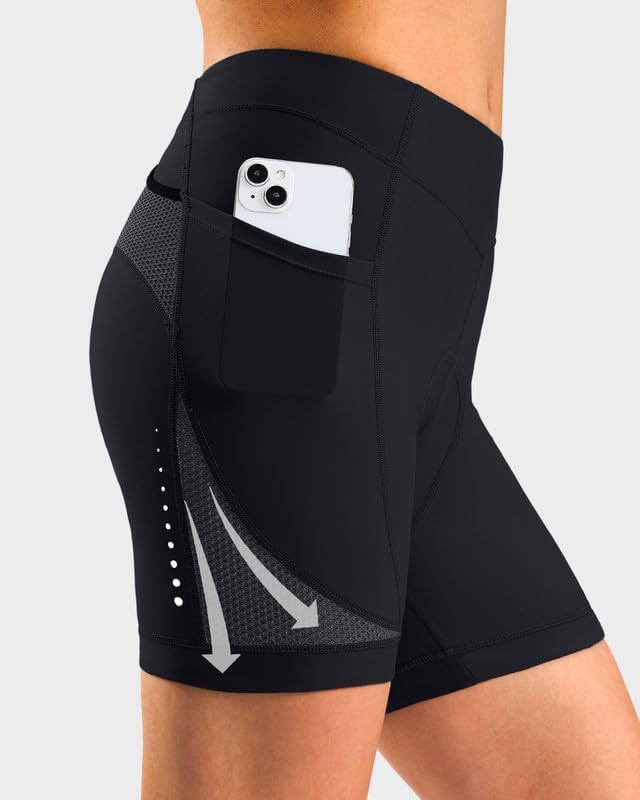Bikewa Women's Bike Shorts 4D Gel Padded with Pockets Road Cycling Biking Bicycle Shorts for Women(Black/Grey,L) — view 3