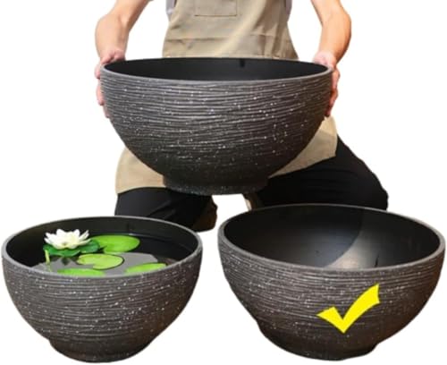 Syfunny金魚鉢 睡蓮鉢 大型 屋外飼育 メダカ 鉢 プラスチック製の模造石 睡蓮鉢 軽量 れにくい 頑丈 メダカ鉢 水生植物に 飾り 池 水草 金魚鉢 大型植木鉢 屋外 植物 ビオトープ 容器 (L,3)