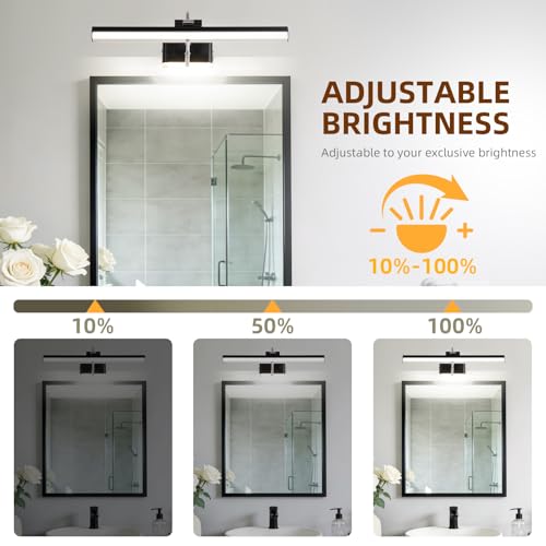 Image of Modern Black Bathroom Light Fixtures 16.3 inch Led Vanity Lights, 8W, Rotatable Bar Bathroom Lighting fixtures Over Mirror,4000K Daylight Dimming Wall Light Fixtures for Indoor