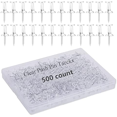 500 Count Push Pins for Bulletin Board, Clear Map Thumb Tacks, Plastic Head Steel Pins with Sharp Point for Wall Cork Board, Map Calendar Photo Crafts and Office Organization Cover