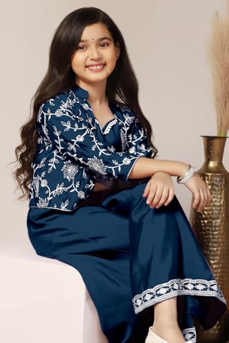 Image of Fashion Dream Girl's Silk Blend Ethnic Top and Palazzo Set |Kids Salwar Suit Set|Indo Western Set