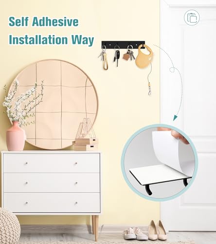 RELBRO-Key-Holder-Wall-Mount-Black-Metal-Key-Hanger-Self-Adhesive-Key-Rail-with-4-Key-Hooks-Key-Rack-Organizer-2-Options-Installation-for-Entryway-Hallway-Kitchen-RV-Camper