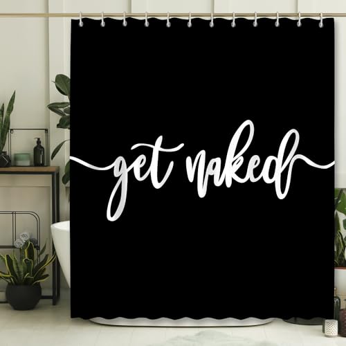 DDS-DUDES Get Naked Shower Curtain Bathroom Set Funny Black Durable Waterproof Polyester Shower Curtain for Bathroom Bath Decor with Hooks 71 * 71 inches