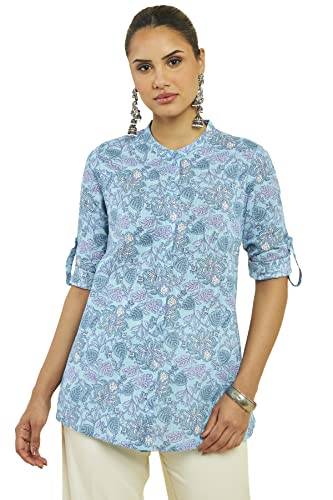 Image of Soch Women Blue Cotton Printed Tunic