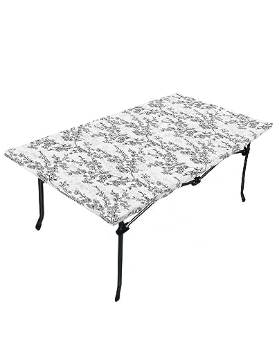 Grey Botanical Fitted Table Covers for 4 Foot Tables, Watercolor Spring Floral Pastoral Summer Flower Elastic Table Cover Rectangle 24