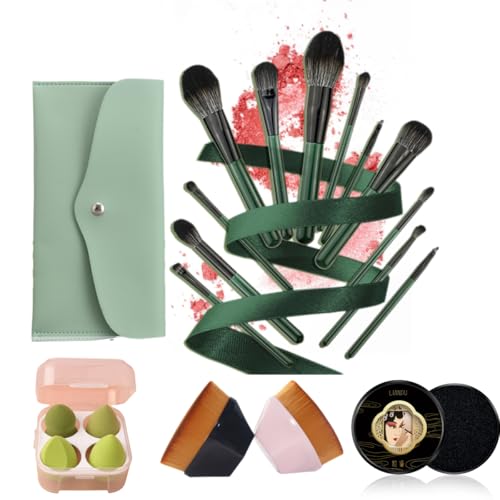 Juego de brochas de maquillaje de lujo de 20 piezas con cerdas sintéticas suaves, 2 brochas de base, 4 esponjas de maquillaje y caja de limpieza, brochas versátiles para rostro y ojos para mezcla