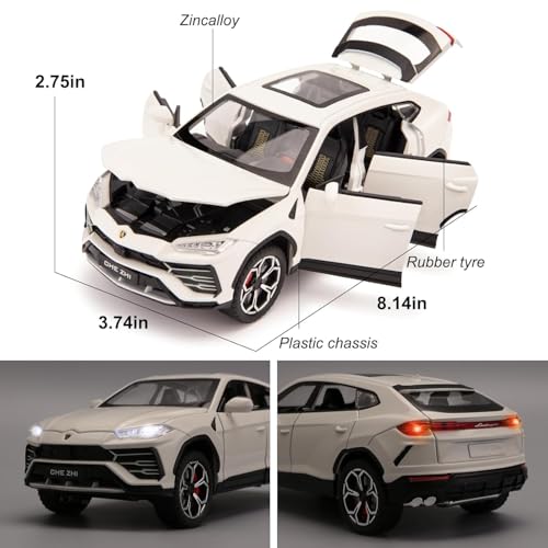 Image of 1:24 Lamborghini Urus Car Model, Diecast Pull Back Car Toy car, Doors Open, Light and Sound, Boys Toys Kids Adults Gifts (White)