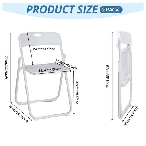 Karl home 6 Pcs Folding Chair, 300LBS Lightweight Foldable Plastic Chair, Reinforced Metal Frame Easy to Fold & Store for Indoor & Outdoor, Wedding, Party, Meeting Room, Patio and Garden, White - Image 3