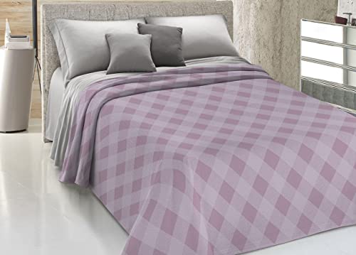Colcha Piquet Ligero Verano 100% Algodón Made Italy Fantasía Lovely Check 1 Plaza y Media Rosa