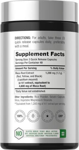 Image of Horbaach Maca Root Capsules for Men and Women | 120 Pills | High Potency Extract | Non-GMO and Gluten Free Formula